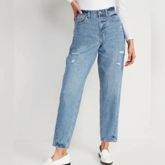 NWT Old Navy Extra High-Waisted Ripped Non-Stretch Balloon Jeans 4 Tall - Picture 1 of 8